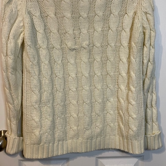 VTG ivory shawl collar acrylic cable knit cardigan w/ wooden buttons mens sz L - Picture 7 of 13